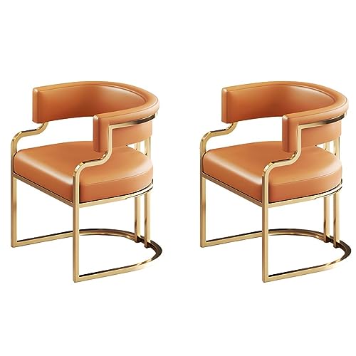 FYZLOIPU Juego De 2 Sillones Tapizados Modernos De Respaldo Bajo para Cocina Y Comedor, De Piel Sintética con Patas De Latón, Color Naranja.,