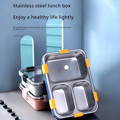 Image of 3 Compartment Lunch Box 750 ML | Insulated Air Tight BPA Free Stainless Steel Leak Proof Bento Box with Spoon Fork & Chopsticks | Lunch Box for Kids & Adults