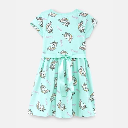 Image of Nap Chief Girls Printed Round Neck Fit & Flare Dress | Cotton Knee Length Half Sleeve Girls Summer Dress for Casual Wear
