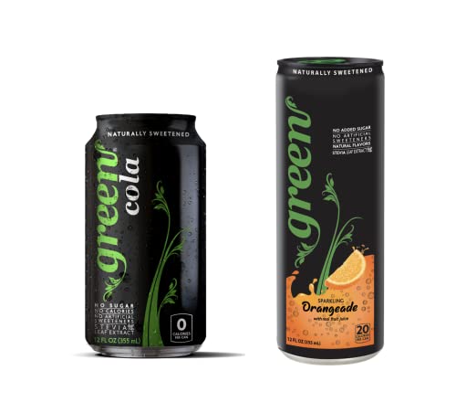 Green Cola 12Fl Oz 8Ct & Green Orangeade 12 Fl Oz 6Ct - No Sugar Added, Naturally Sweetened With 100% Stevia Leaf Extract, Keto Friendly Carbonated Soft Drink 14Ct Bundle #TOP14