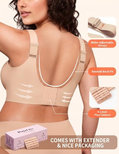 PoseFree Jelly Bras for Women Full Coverage Full Support and Lift No Underwire Back Smoothing Bralette Everyday Bra (Nude,XL) — view 2