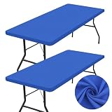 homing 2 Pack Rectangle Table Cloth, Elastic Fitted Fabric Tablecloth Fits for 6 Foot Folding Tables, Washable Table Cover for Picnic, Camping, Indoor & Outdoor (Blue, 30" x 72")