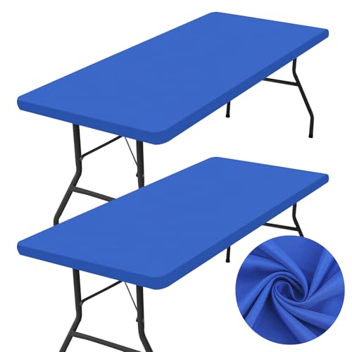 homing 2 Pack Rectangle Table Cloth, Elastic Fitted Fabric Tablecloth Fits for 6 Foot Folding Tables, Washable Table Cover for Picnic, Camping, Indoor & Outdoor (Blue, 30" x 72")
