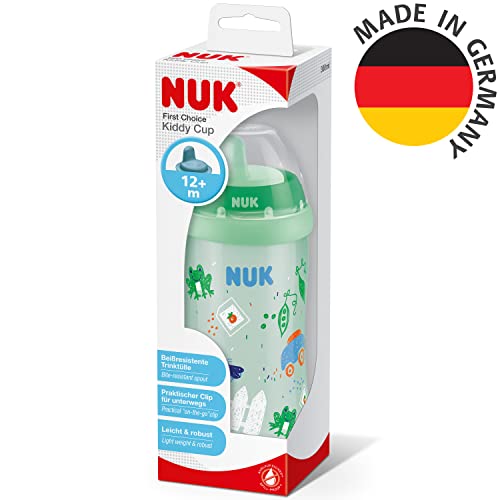 NUK First Choice Kiddy Cup Kunststoff Trinklernbecher | 12+ Monate | auslaufsichere | beißresistenter Trinkschnabel | Clip & Schutzkappe | 300 ml | BPA-frei | Grün – Bild 6