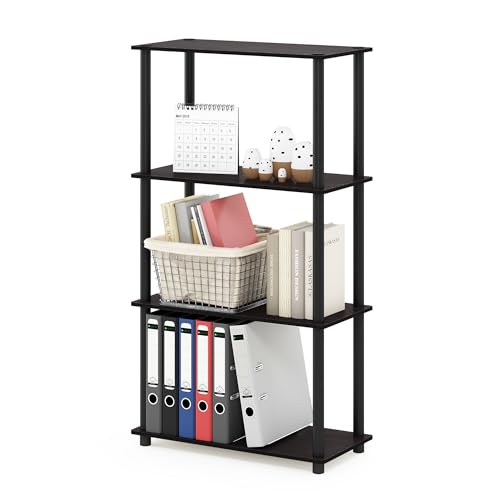 Image of Furinno Turn-N-Tube 4-Tier Multipurpose Shelf Display Rack, Round Tubes, Dark Walnut
