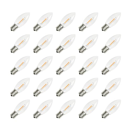 CHYSUPER 25Pack C9 Replacement Bulbs Clear Warm White LED Christmas Bulbs for Outdoor String Lights Patio Holiday Tree Decor Waterproof Shatterproof E17 Base