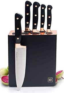 Copper Knife Set, A Knife Set with Sharpener Built-In, Upright 6-Piece Rose Gold