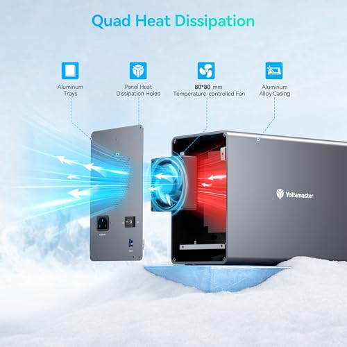 Image of Yottamaster 5 Bay External Hard Drive Enclosure , Aluminum 150W USB3.0 3.5 inch HDD Enclosure for 3.5 & 2.5 Inch SATA HDD /SSD, Support 120TB(5x24TB) Direct Attached Storage DAS, Non-RAID [FS5U3]