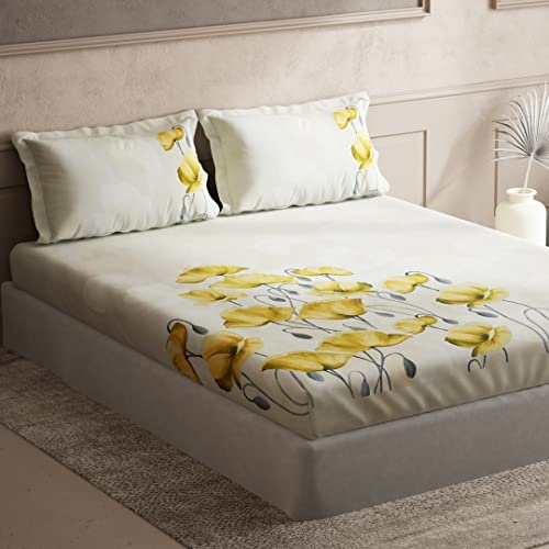 Image of DDECOR - Bella 100% Cotton Double Bedsheet with 2 Pillow Covers, King Size, Yellow