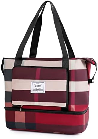 JHSC New Foldable Travel Duffel Bag,Large Capacity Shoulder Bag or Tote Bag,Yoga Bag,Gym Bag,for Sports,Camping,Yoga, Burgundy, Foldable Large capacity