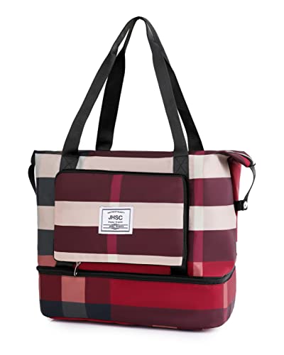 Jhsc New Foldable Travel Duffel Bag,Large Capacity Shoulder Bag Or Tote Bag,Yoga Bag,Gym Bag,For Sports,Camping,Yoga, Burgundy, Foldable Large Capacity #TOP3