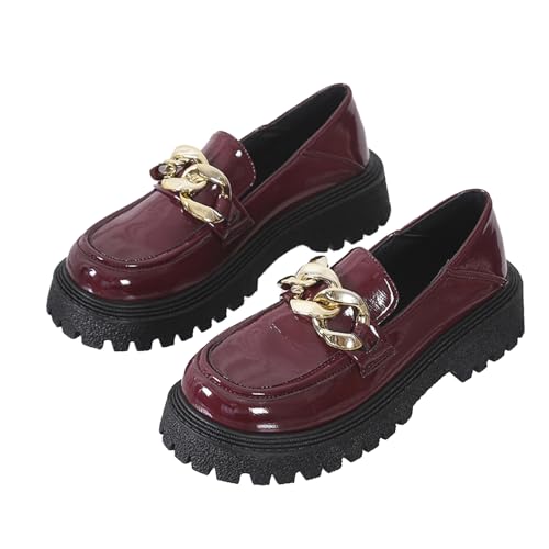 Women's Platform Patent Leather Chunky Heel Loafers Lug Sole Slip