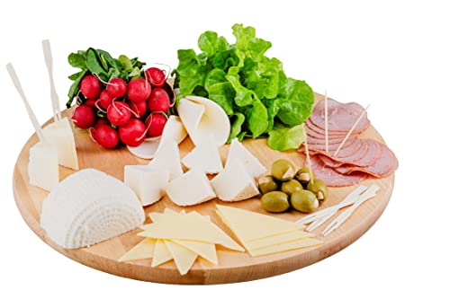 Go Practic Drehbare Pizzabrett aus Holz Rund | Pizzateller Drehteller aus Buchenholz | Schneidebrett Servierteller Drehplatte Drehkabinett | Käseplatte Servierplatte Pizza-Holzbrett Rund 30 cm Cover