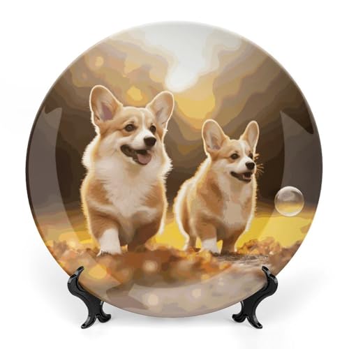 Plato decorativo de porcelana con diseño de perro Corgi miniatura 1