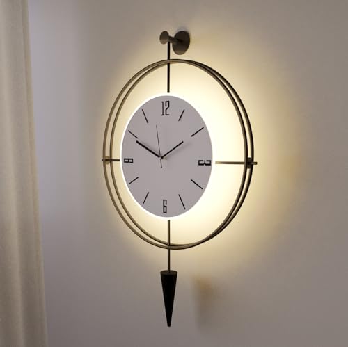Image of FUNTLY Lavipen Black White Led Wall Clocks for Living Room, 50cm Large Modern Silent Wall Clock, Gold Clock with No Ticking, Scandinavian Design with Sweep Movement, for Home Decor (Black White Led)