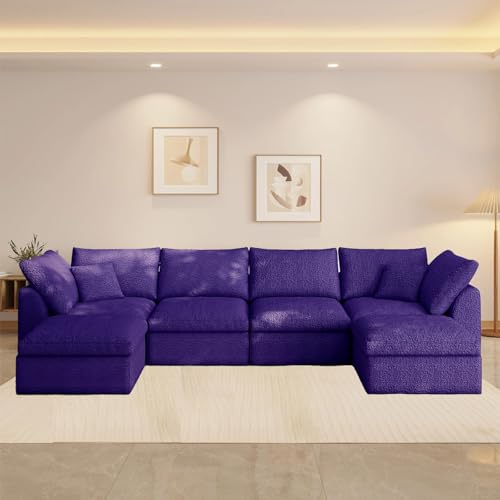 137 Inch Modular Sectional Sleeper Sofa Boneless Cloud Couch for Living Room U Shaped Sofa Free Combination No Assembly Required (Purple)