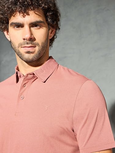 Image of TECHNOSPORT Men's Solid Slim Fit Polo Collar T-Shirt COTFLEX Half Sleeve Button Polyester for Gym Running Workout UPF50+ Anti Odour