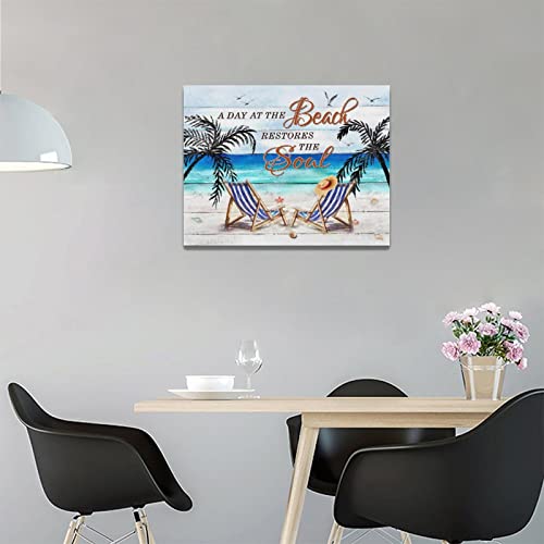Beach Wall Art Ocean Coastal Wall Decor Beach Chairs Palm Trees Pictures Canvas Prints Beach Seagull Seashell Painting Modern Artwork Home Decoration For Bathroom Bedroom Living Room 16"X12" #TOP2
