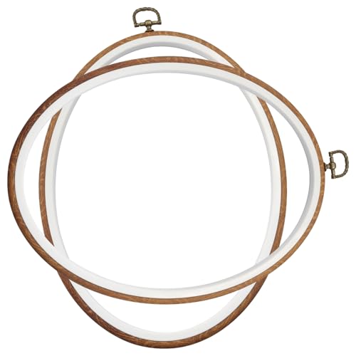 Image of Marvexi 2Pcs Oval Embroidery Hoops 8.2 inchx11 inch, Vintage Cute Faux Wood | Decorative Cross Stitch Hoops, For Christmas Ornaments, Art Craft Sewing