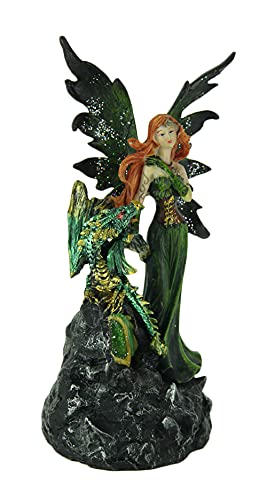 Estatua Dragón y Hada Verde Esmeralda con Luz LED miniatura 2