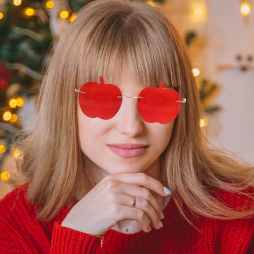 Apple Sunglass Apple Shaped Sunglasses Transparent Tinted Candy Color Eyewear Frameless Glasses for Valentines Day Party Cosplay4