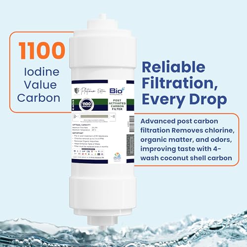 Image of Bio+ Post Carbon Filter 8 inch - 1100 Iodine Value - 4 Wash Activated Carbon - Superior Filtration for Purified Water - Remove Odors, Chemicals, and Impurities
