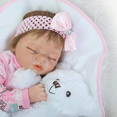 DFJU 22 Zoll Real Life handgemachte schlafende wiedergeborene Babypuppen Sammlerstück Magnetic Mund Mund Silikon Vinyl… – Bild 2