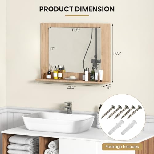 Tangkula Rectangle Wood Bathroom Vanity Mirror w/ Shelf - image 6