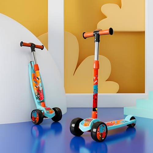 Kidsmate Fliprider 3 Wheel Kick Scooter for Kids 3-8 Years | Foldable Design with 3-Level Adjustable Height | Strong Grip with PVC Wheels | Fun, Safe 