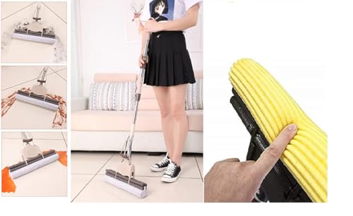Image of Premium PVA Sponge Mop for Floor Cleaning with Self-Wringing Roller, Super Absorbent Water Absorbing Mop, Extendable Handle, Quick Dry Squeeze Roller for Kitchen, Bathroom