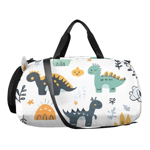 Kids Sports Duffel Bag for Boys & Girls - Dinosaur Pattern Cute Cartoon 100% Polyester Gym Bag with Separate Shoe Compartment, Adjustable Shoulder Strap, Compact Travel & Workout Gear Bag2