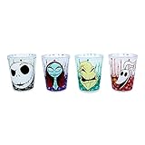 Silver Buffalo Disney The Nightmare Before Christmas 4 Piece Mini Cup Set Featuring Sally, Jack Skellington, Zero, and Oogie Boogie, 1.5 Ounces