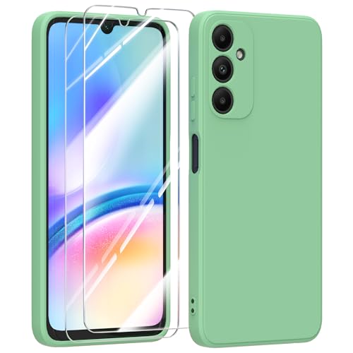 MIKULLE Funda para Samsung Galaxy A05S 4G con Cristal Templado Protector de Pantalla,Ultra Slim Protectora Anti-Choques Carcasa de Silicona Líquida TPU Suave Case Cover - Verde