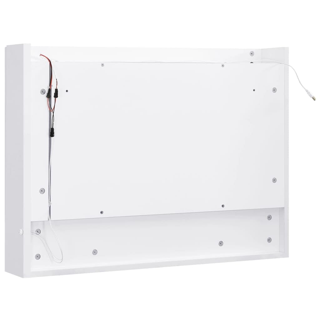 Szafka z lustrem kosmetycznym LED, biała, MDF, melamina, 80 x 15 x 60 cm, z przyłączem USB, 2 drzwi, 3 wkładane półki, światło LED do łazienki, umywalki, miejsce do przechowywania