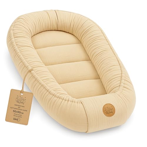 Mousseline Réducteur de Lit Bébé 90x50cm en Coton Cocon polyvalent pour Nid d'Ange Couffin et Naissance pratique et léger idéal pour le transport parfait pour filles et garçons Beige clair