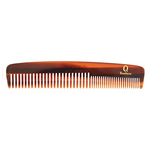 Q Brothers and Kent Brushes Collaboration Duo 2-in-1 Fine and Coarse Menâ€™s Grooming Beard Mustache and Hair Comb, Saw Cut Faux Tortoiseshell Cellulose Acetate, Pocket Size, 4.75 inches long