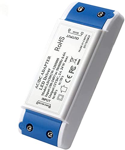 Elezenioc 24W 12V LED Transformer, LED Power Supply LED Driver Adapter 12V DC 2A - Constant Voltage for LED Strip Lights, Cabinet Lights, LED Display and G4, MR11, MR16 LED Light Bulbs