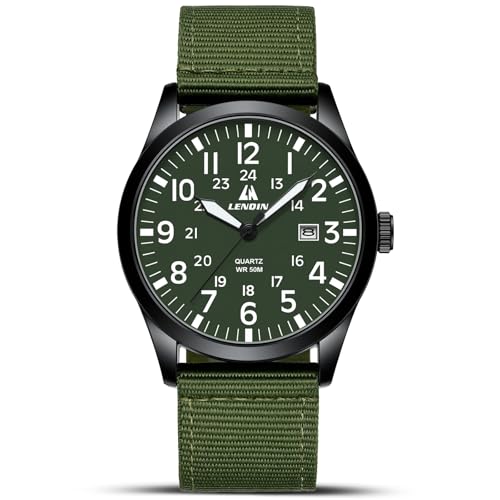 LN LENQIN Uhren Herren Herren Uhr Militär Uhr 30M wasserdichte Armbanduhr Analog Quarz Uhren für Männer mit Datum Nylon Band Armee Taktische Sportuhr