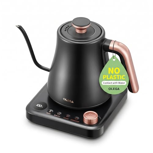 OLEGA Gooseneck Electric Kettle: 1200W Electric Kettles with Temperature Control 0.8L Stainless Steel Electric Tea Kettle Gooseneck Kettle for Coffee Tea Keep Warm Black (Black)