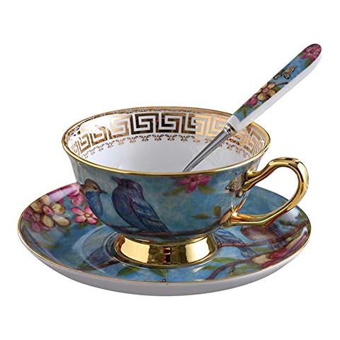 Zihui Euro Style Cup & Saucer Set Bone China Teacups/Coffee Cups China Ceramic Cup For Breakfast Home Kitchen With Saucer And Spoon Small Floral White Pink Blue & Lady Patterns Cover