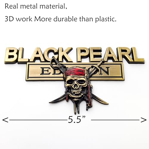 Image of 3D Metal Pirate Skull Car Emblem - Black Pearl Edition Heavy Duty Auto Badge Decal, Crossed Swords Tailgate Sticker, Waterproof Exterior Decoration for Trucks, SUVs & Off-Road Vehicles (Bronze)