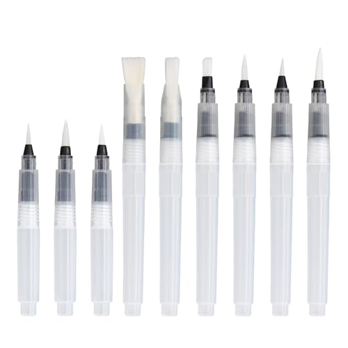 Scettar 9 Pcs Pinceau Aquarelle Reserve d'eau, Stylo Pinceau à Eau Remplissable pour Aquarelle, Peinture Brosse pour Dessin avec Plateaux de Peinture