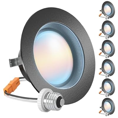 Sunco 6 Pack LED Can Lights 4 Inch, Black Recessed Lighting, Selectable CCT 2700K/3000K/3500K/4000K/5000K, 600 LM, Dimmable, 8W=40W, Baffle Trim, 50,000 Lifetime Hours