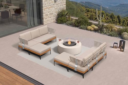 Image of PURPLE LEAF Patio Furniture Set Outdoor Sectional Sofa with Cushions and Ottoman Wicker U-Shaped 8 Pieces Aluminum Conversation Sets for Balcony Yard Garden Poolside, Oatmeal Greige