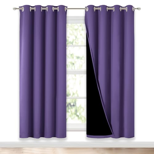Image of NICETOWN Lilac Purple Full Shade Curtain Panels, Pair of Energy Smart & Noise Blocking Out Blackout Drapes for Dining Room Window, Thermal Insulated Guest Room Lined Window Dressing, 52 x 72 inch