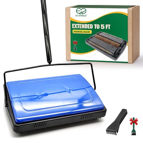 EZ SPARES Leiser Teppichkehrer, Bodenkehrer mit Rosshaar-Rollbürste, stark, geeignet für Teppichreinigungskraft, Borstenkehrer, ideal für Haus, Büro, Küche, Teppich (blau)