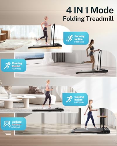 Walking Pad with Incline, 4 in 1 Under Desk Treadmill for Walking and Jogging, Portable Walking Treadmill with Remote Control Lanyard for Home, 2.5HP Low-Noise in LED Display