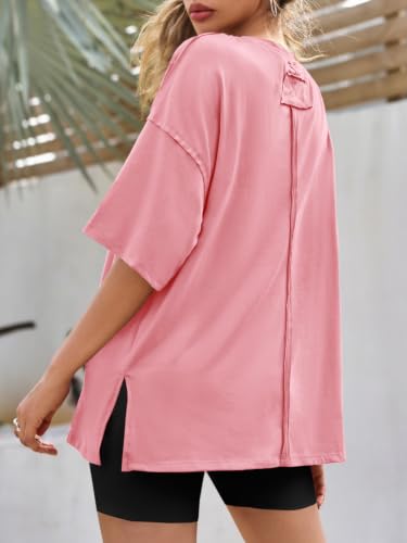 Image of Tankaneo Womens Oversized Tshirts Summer Casual Short Sleeve Crew Neck T Shirt Loose Fit Side Slit Tee Tops