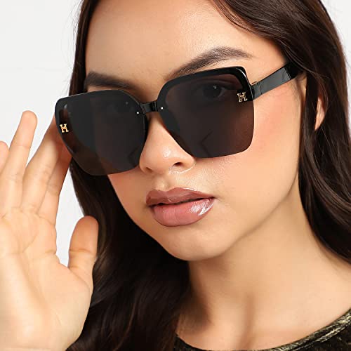 Image of Haute Sauce Rectangular Sunglasses for Women | Solid Frame and Tinted Lens | Shades, Goggles, Eyewear, Chasma, Glares for women | accessories for women | Cool, Funky, Stylish ladies sunnies