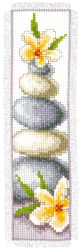 Image of Vervaco Cross Stitch Bookmark Kit Pebbles and Petals 2.4 inch x 8 inch
